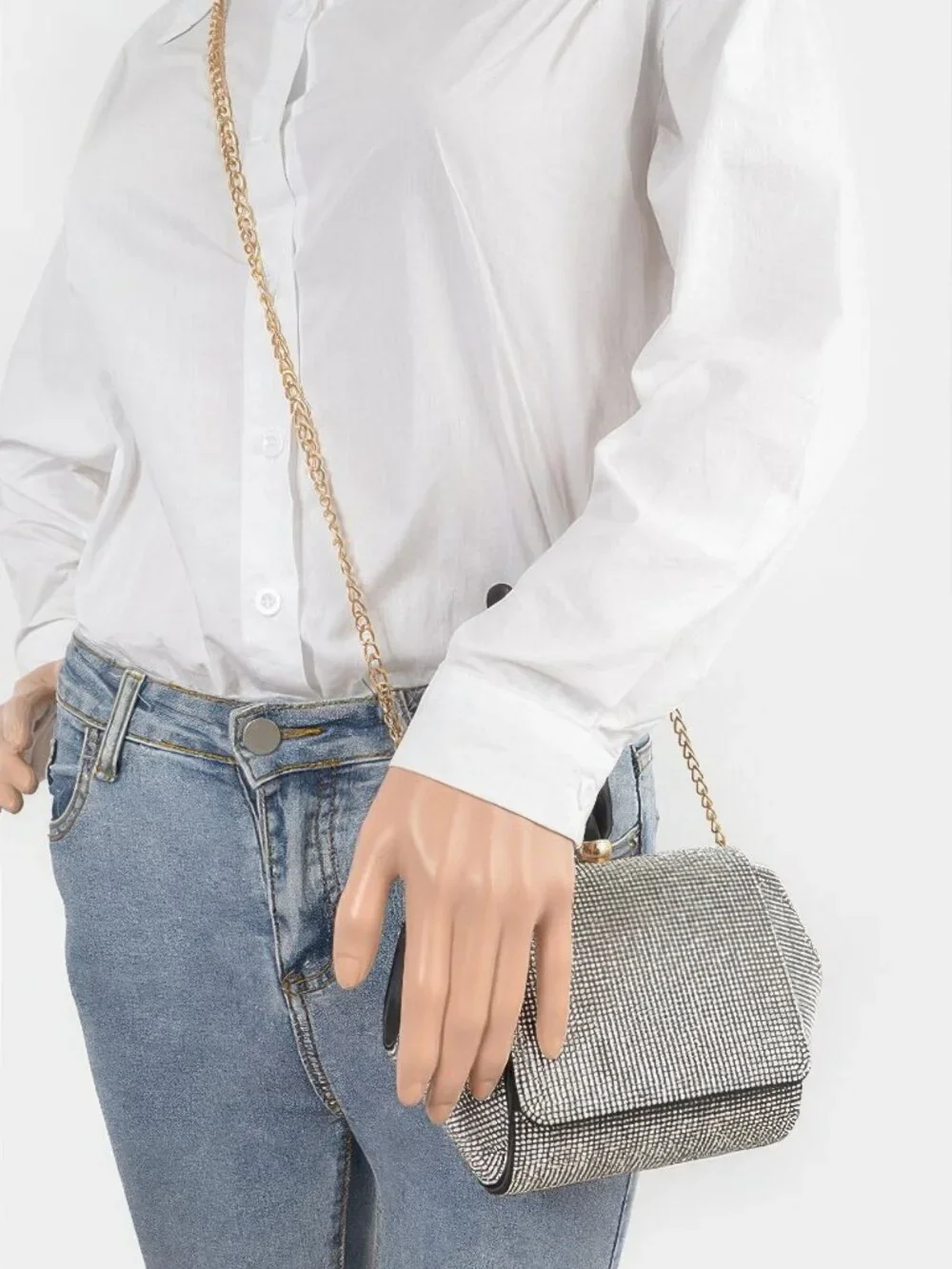 Rhinestone Wrist Band Flap Clutch